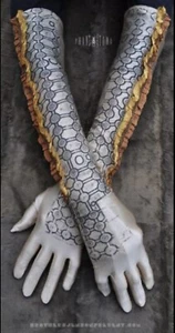 Gold Spandex OOAK Printed Phantomoshop opera length gloves Adult L - 20” Long - Picture 1 of 11