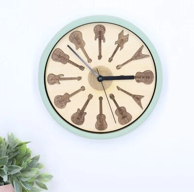 Hand Made Wooden wall clock, Clock for wall, Guitar Clock, Silent No Ticking - Image 1 of 4