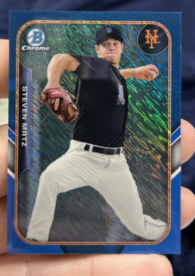 Mini refractor de onda azul Bowman Chrome Farm's Finest 2015 008/150 Steven Matz Foto 1 de 4