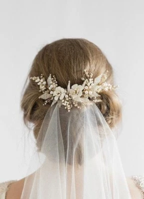 Diadema para cabello de novia cristal transparente perla hecho a mano tocado accesorio de boda Foto 1 de 4