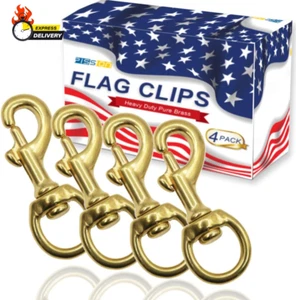 Flag Clips 4 Pack Heavy Duty Brass Swivel Snaps Hook for Rope, Flag Pole Hardwar - Picture 1 of 12