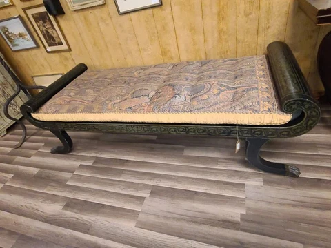 Antique Bed Bench with Silk Cushion Cover