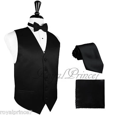 Traje Esmoquin NEGRO 10-B Chaleco Chaleco y Corbata para el Cuello, Pajarita Pañuelo Boda Fiesta Foto 1 de 3