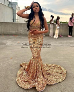 Vestido de fiesta de cumpleaños de lentejuelas brillantes de sirena con cuentas de cristales de lujo - Imagen 1 de 6