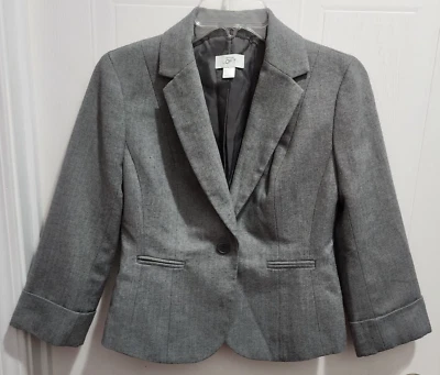 Chaqueta Blazer Ann Taylor LOFT Para Mujer Un Botón Mezcla Lana Gris Carrera Talla 2 Foto 1 de 4
