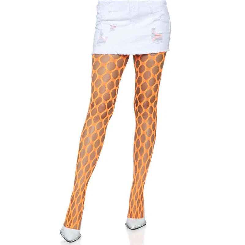 Sexy Damen Fishnet Netz-Strumpfhose Festival Neon Orange 34/36/38 #AC1385 - Bild 1 von 4