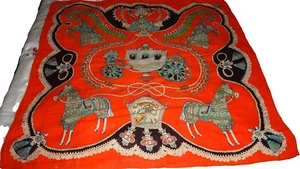 Hermes Orange Mix Large Square Scarf Cashmere & Silk? Vintage Rare 1961 Sz 45"SQ - Picture 1 of 20