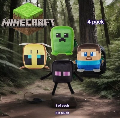 Minecraft Cuutopia 4 PK  Steve,Creeper,Enderman, Bee-4.5in Plush Full Set New - Image 1 of 4