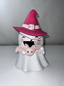 NWT GOBLIN AND GHOUL GHOST GIRL WITH PINK WITCH HAT & GLITTER BAT - Picture 1 of 8