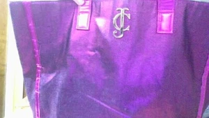 Juicy Couture Purple/Pink Metallic Denim Bling Tote Bag Black/white Stripe Int - Picture 1 of 24