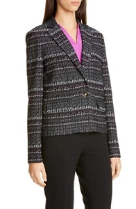 NWT ST JOHN Notch Lapel Texture Boucle Tweed Knit Wool Blend Jacket, 14 - Picture 1 of 11
