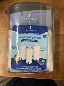 Sapphire 6 Cup water pitcher +3 Filters - Picture 1 of 5