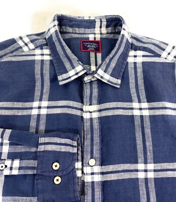 UNTUCKit Men's Ovada Linen Wrinkle Resistant Long Sleeve Blue Plaid Shirt XXL - Image 1 of 4