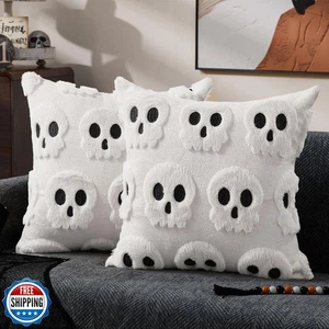 DFXSZ Halloween Pillow Covers 18x18 inch Set of 2 White Skeletont Halloween D - Picture 1 of 5