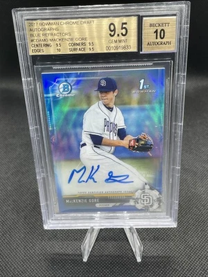 2017 1st Bowman Draft Blue Refractor MacKenzie Gore Padres BGS 9.5 10 Auto /150 - Image 1 of 2
