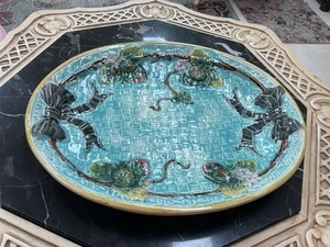 Antique Blue Magnolia pottery Bread Platter strawberries & bow #8 - Picture 1 of 6