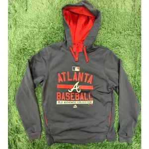 Atlanta Braves Blue & Red Pullover Sweatshirt Hoodie Sz Small Unisex - Picture 1 of 6