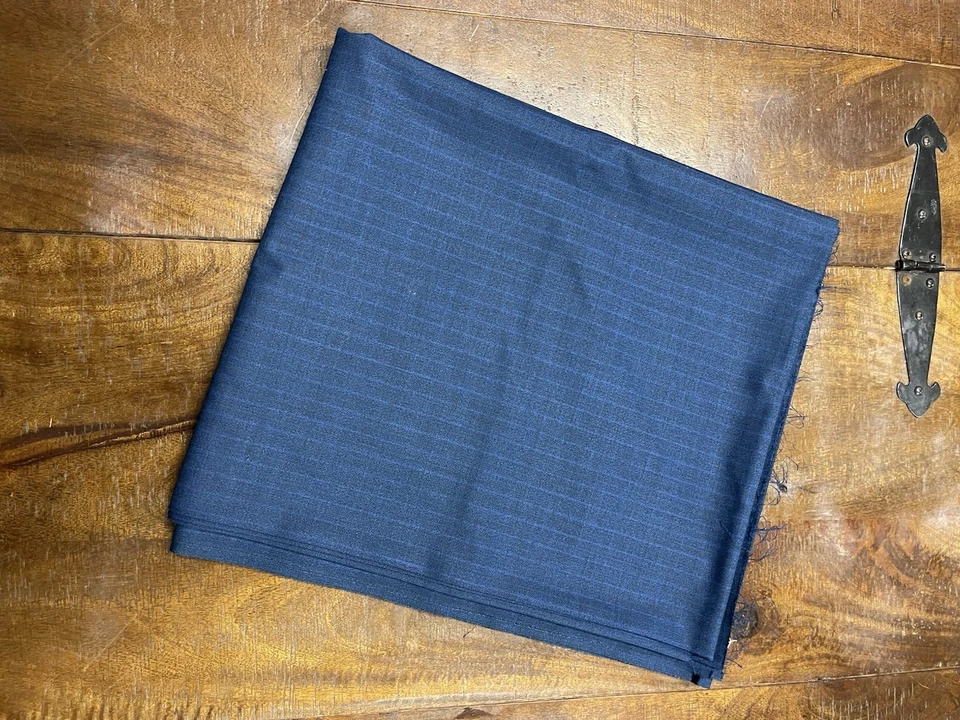 Tela de traje vintage a rayas azul marino de 3 yardas - mezcla de lana de los años 70/80 sin existencias Foto 1 de 4