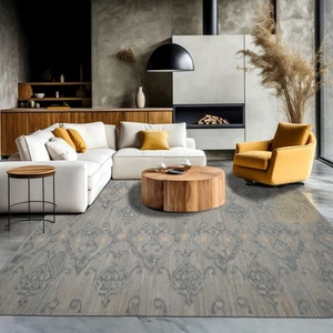Flatweave Modern Ikat 8'11''x12' Gray Hand Woven Wool Area Rug - Picture 1 of 10