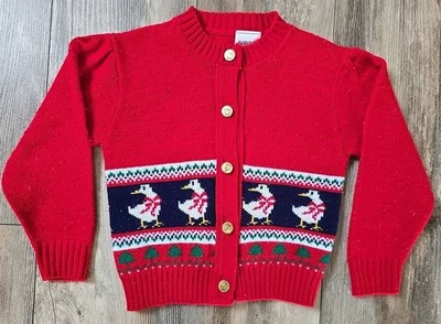 VTG 80s 90s Kids Girls Sweater Red  Geese Sweater USA 4T  - Image 1 of 4