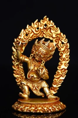 Cabeza de calavera de bronce dorado púrpura Vajrapani Bodhisattva retroiluminación salón de adoración Foto 1 de 4