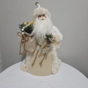 Alte Welt Weihnachtsmann 16" Weihnachten Tischdeko Baumspitze Elfenbein Beige Gold  - Bild 1 von 6