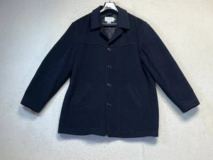 Vintage J Crew Men's Wool Blend Black Peacoat Size Large Single Breasted - Picture 1 of 9