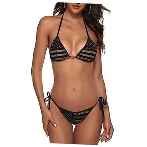 New Sexy Two Pieces Bikini Sets for Women Triangle Top & Thong String 1 Black10 - Picture 1 of 8