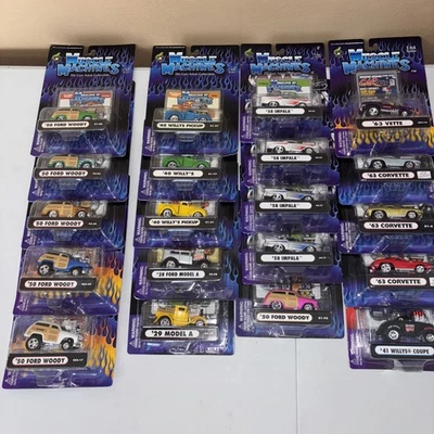 Lot Of 20 1:64 Muscle Machines 63 Corvette 58 Impala 50 Woody 40 Willys 28 Model - Image 1 of 4
