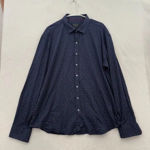 Bugatchi Shirt Mens 3XL Blue Geometric 4 Way Stretch Business Casual - Picture 1 of 8