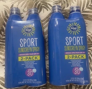 Kroger Sport Sunscreen 2 Pack SPF 30 Value Size Twin Pack X2 Packs (4 Cans) NEW - Picture 1 of 20