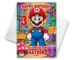 Tarjeta de cumpleaños personalizada SUPER MARIO - Mario All Stars - Luigi - Yoshi - Imagen 1 de 3