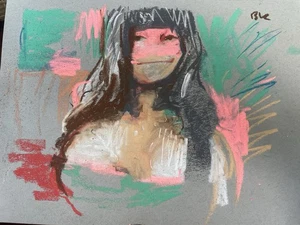 Pintura Pastel 9x12 Niña Nativa Francesa Retrato Cubismo Sobre Papel Original Firmado - Imagen 1 de 2