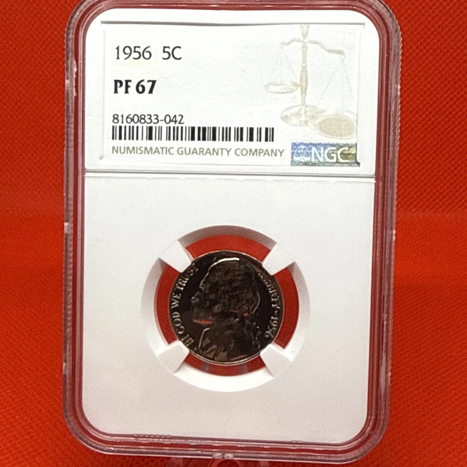 1956 Jefferson Nickel NGC Certified PF67 Scales Label 8160833-042 - Image 1 of 3