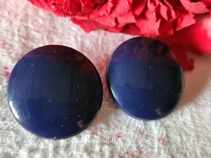 Duo boutons anciens en verre bleu foncé lisse pied 2,3 cm D4K - Foto 1 di 4