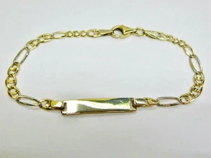 L@@K Beautiful Solid 14K Yellow White Gold Figaro Blank ID BRACELET 7.5" - Picture 1 of 10