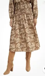 Seed Heritage Brown Paisley Print Shirred Waist Skirt Or Dress Size 10 12 EUC - Picture 1 of 5