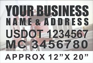 Custom Business Name Address and USDOT US DOT MC Numbers Vinyl Decal Stickers 