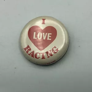 I LOVE RACING Pinback Car Auto Truck Horse Harness Badge Button Pin Vintage Cool - Picture 1 of 12