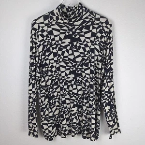 AVA & Viv Mock Neck Shirt 2X Black White Abstract Geometric Knit Long Sleeve - Picture 1 of 9