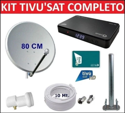 Kit Parabola Antenna Satellitare 80cm Con Decoder Tivusat HD Con Scheda Tv Sat @ - Immagine 1 di 4