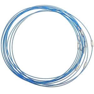 NW141 Blue Stainless Steel Wire Collar w Silver Clasp For Pendant Necklace 1pc - Picture 1 of 2