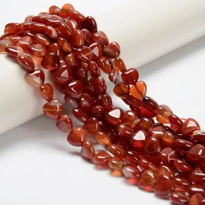 Cuentas lisas naturales de cornalina roja oscura en forma de corazón tamaño 10 mm 15,5"" hilo Foto 1 de 2