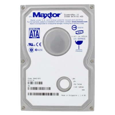 Disco Rigido Maxtor 200GB Diamondmax 10 7200U/Min SATA 8MB BANC1B70 3,5 Pollici - Immagine 1 di 4