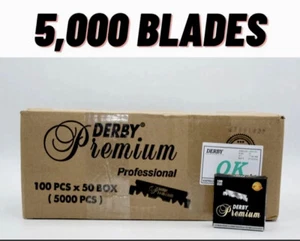 5000 lame Derby Premium a bordo singolo (FULL BOX) 50 confezioni da 100 lame - Foto 1 di 6