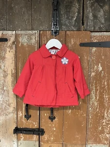 Baby Club Jacket Coat Hooded Red Cotton Mix Girls Size 86 Buttons Pockets - Picture 1 of 17