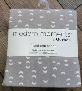 Gerber Modern Moments Baby Toddler Bed Fitted Crib Sheet Gray White Moons - Picture 1 of 3