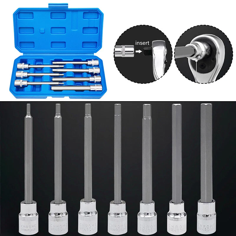 7Pcs 3/8" Drive 110mm Hex Wrench Bit Socket Allen Wrench Extra Long Set Metric - Image 1 of 4