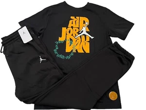 NWT NIKE AIR JORDAN BOY'S 2 PC SET BLACK SHORT SLEEVE JOGGER SWEATPANTS XL 13-15 - Picture 1 of 4