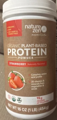 Nature Zen органический растительный протеиновый порошок клубника 16 унций срок годности 12/25 - Изображение 1 из 3